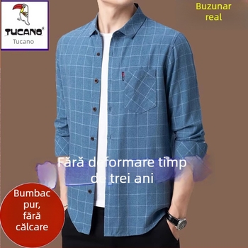 Cămașă din in 96%+, carouri, mâneci lungi, croi lejer