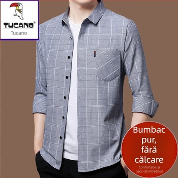 Cămașă din in 96%+, carouri, mâneci lungi, croi lejer