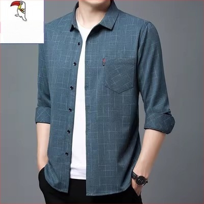 Cămașă din in 96%+, carouri, mâneci lungi, croi lejer