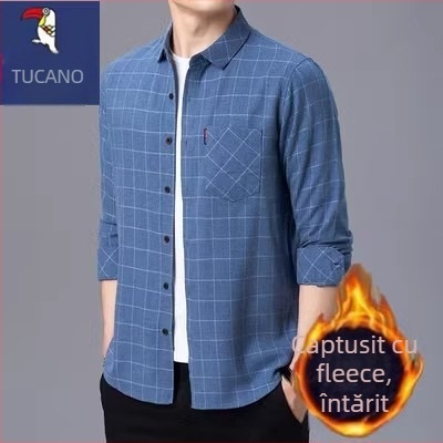 Cămașă din in 96%+, carouri, mâneci lungi, croi lejer