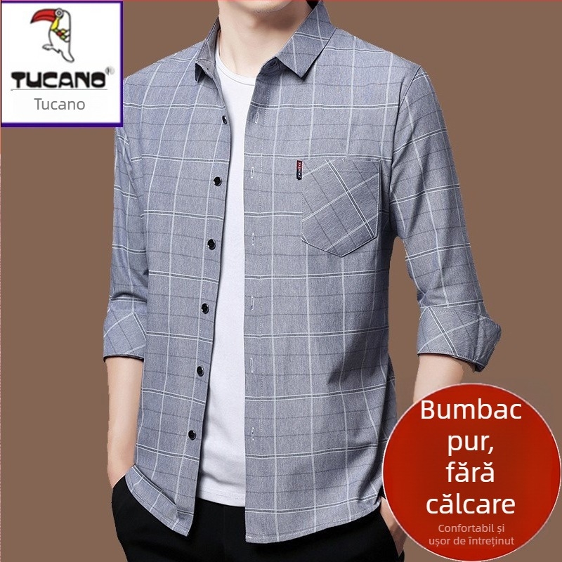 Cămașă din in 96%+, carouri, mâneci lungi, croi lejer