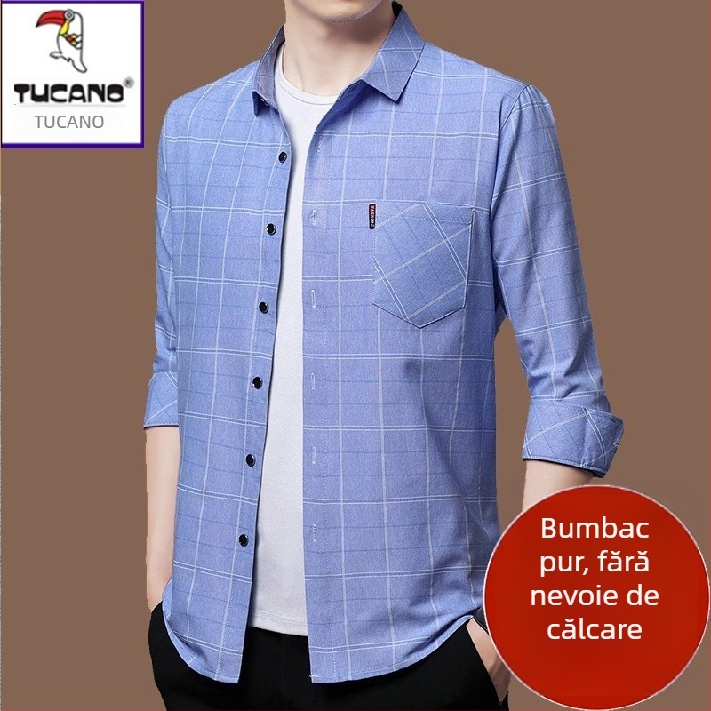 Cămașă din in 96%+, carouri, mâneci lungi, croi lejer