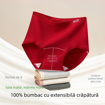 Chiloți femei din bumbac, antibacteriali, cu crac extins, talie înaltă, model uni