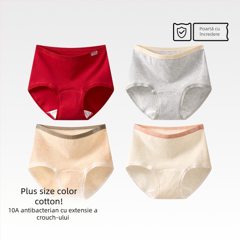 Chiloți femei din bumbac, antibacteriali, cu crac extins, talie înaltă, model uni