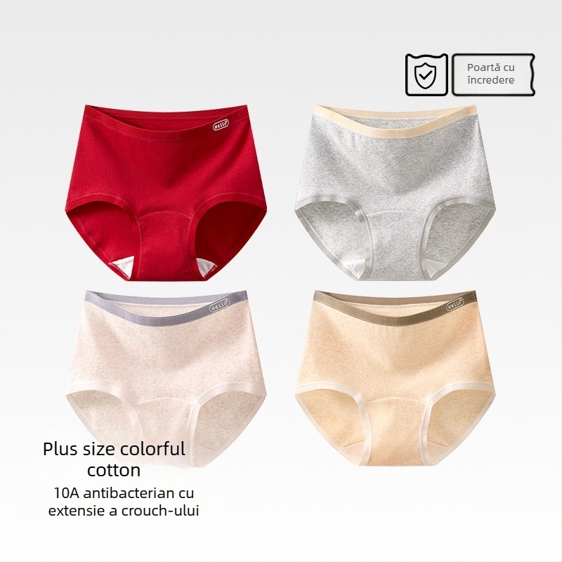 Chiloți femei din bumbac, antibacteriali, cu crac extins, talie înaltă, model uni