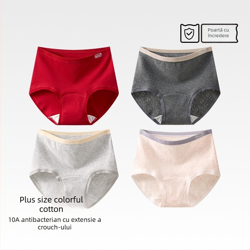 Chiloți femei din bumbac, antibacteriali, cu crac extins, talie înaltă, model uni