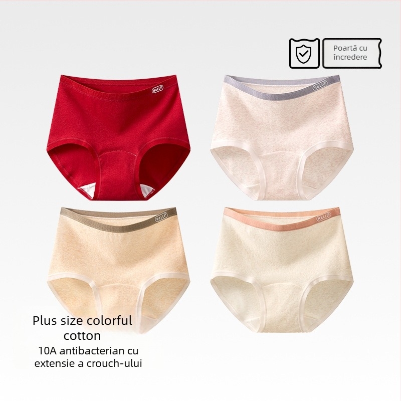 Chiloți femei din bumbac, antibacteriali, cu crac extins, talie înaltă, model uni