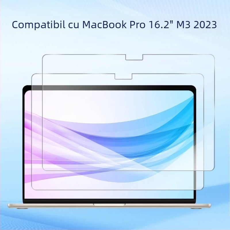 Protecție ecran temperată pentru MacBook Pro/Air — prelucrare mecanică, proces OEM, greutate ~50 g