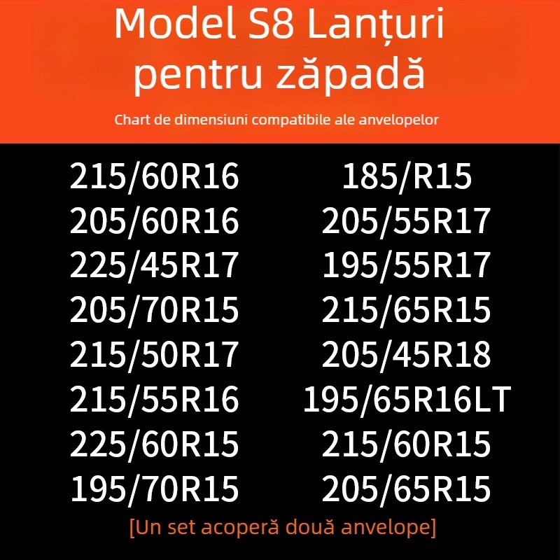 Lanțuri de zăpadă pentru anvelope auto, bază din cauciuc cu ținte din oțel, design lat și întărit, potrivite pentru sedan, van și vehicule off-road