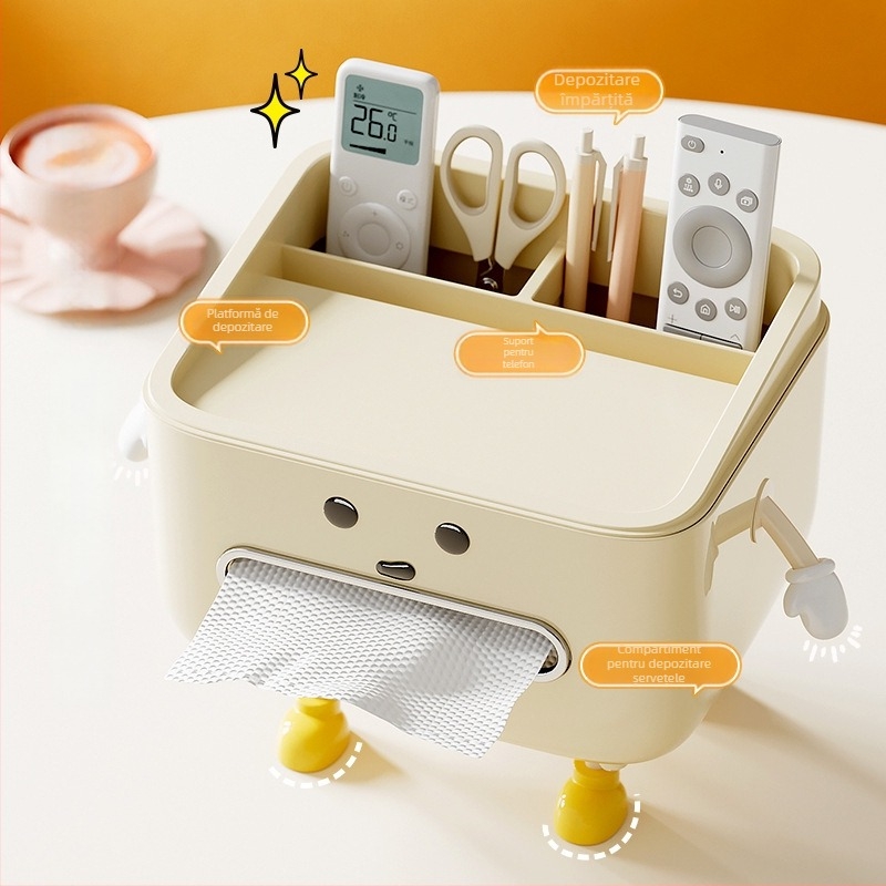 Cutie de șervete pentru birou cu spațiu pentru telecomandă, tragere ușoară, construcție din plastic, model CD2390, multifuncțională