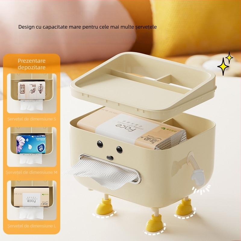 Cutie de șervete pentru birou cu spațiu pentru telecomandă, tragere ușoară, construcție din plastic, model CD2390, multifuncțională