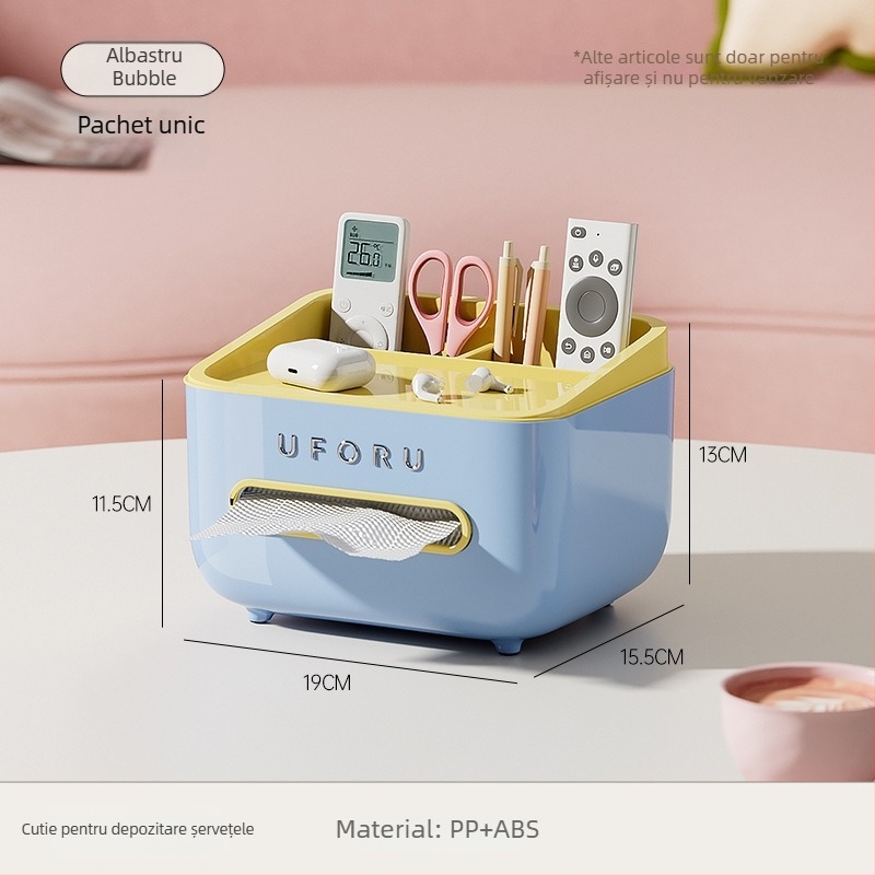Cutie de șervete pentru birou cu spațiu pentru telecomandă, tragere ușoară, construcție din plastic, model CD2390, multifuncțională