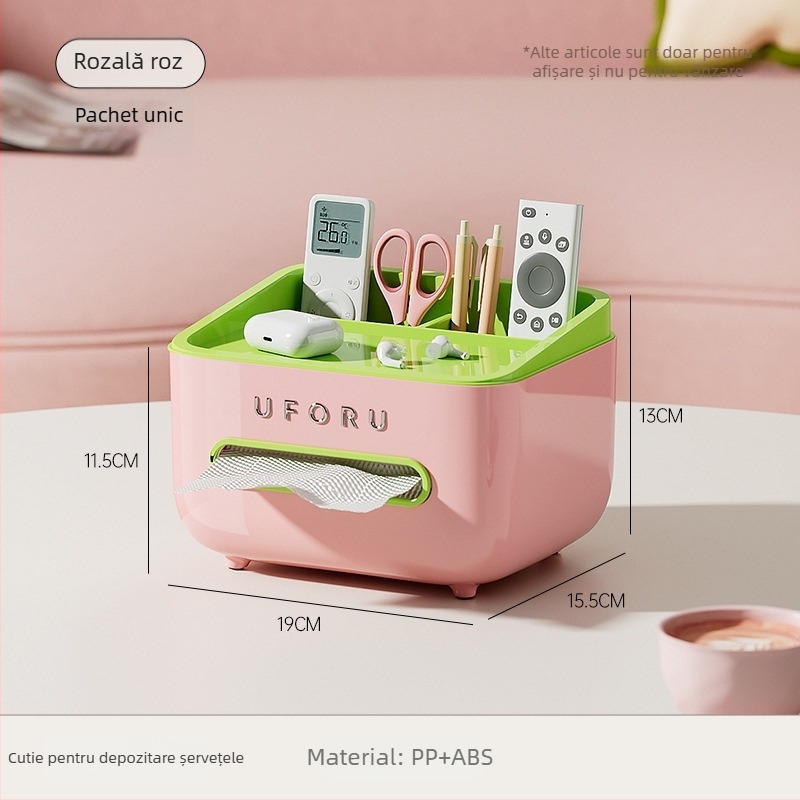 Cutie de șervete pentru birou cu spațiu pentru telecomandă, tragere ușoară, construcție din plastic, model CD2390, multifuncțională
