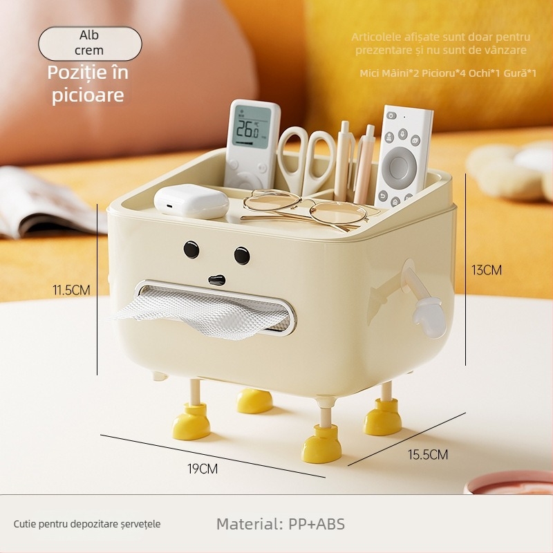 Cutie de șervete pentru birou cu spațiu pentru telecomandă, tragere ușoară, construcție din plastic, model CD2390, multifuncțională