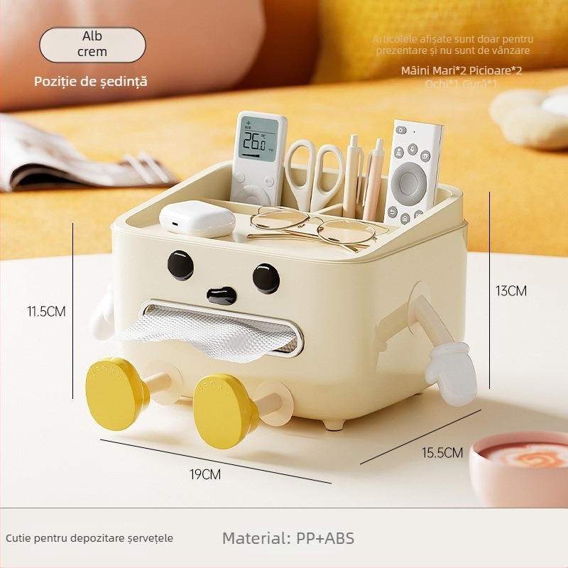 Cutie de șervete pentru birou cu spațiu pentru telecomandă, tragere ușoară, construcție din plastic, model CD2390, multifuncțională