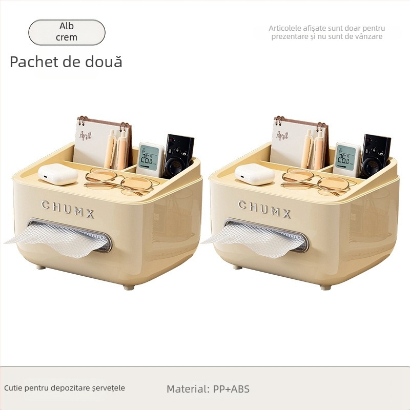 Cutie de șervete pentru birou cu spațiu pentru telecomandă, tragere ușoară, construcție din plastic, model CD2390, multifuncțională