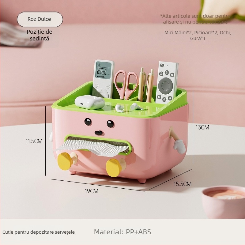 Cutie de șervete pentru birou cu spațiu pentru telecomandă, tragere ușoară, construcție din plastic, model CD2390, multifuncțională