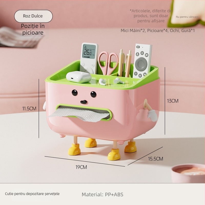 Cutie de șervete pentru birou cu spațiu pentru telecomandă, tragere ușoară, construcție din plastic, model CD2390, multifuncțională
