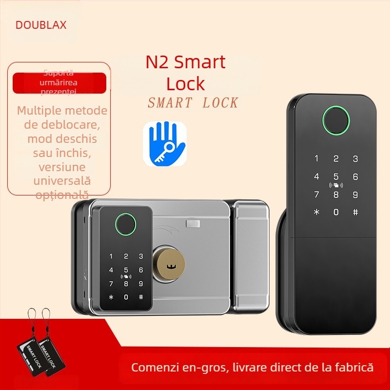 Încuietoare inteligentă cu amprentă pentru uși din fier/lemn, Model N2, stocare 100 amprente, >100000 de deblocări, scanare <0,5 s, temperatură de funcționare -35°C până la 55°C