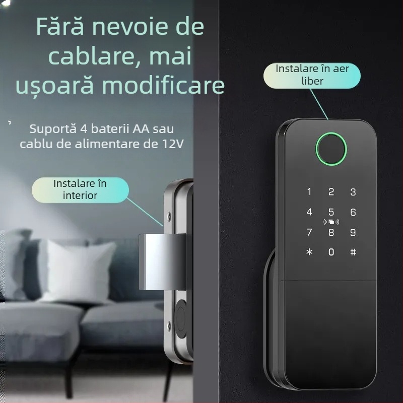 Încuietoare inteligentă cu amprentă pentru uși din fier/lemn, Model N2, stocare 100 amprente, >100000 de deblocări, scanare <0,5 s, temperatură de funcționare -35°C până la 55°C