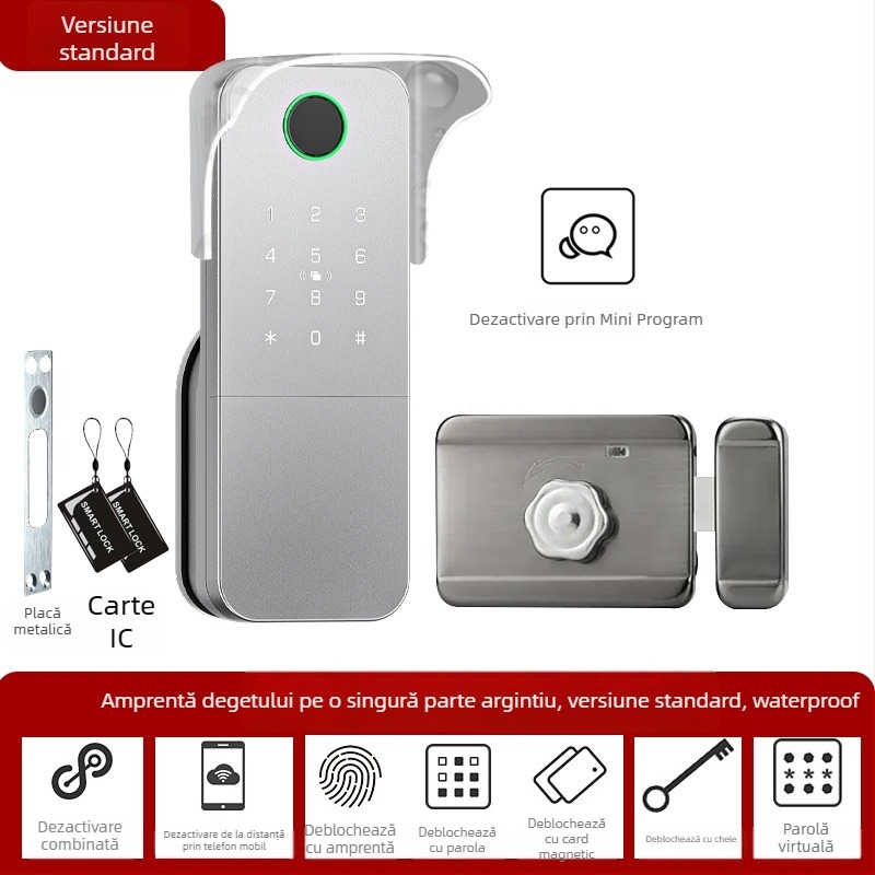 Încuietoare inteligentă cu amprentă pentru uși din fier/lemn, Model N2, stocare 100 amprente, >100000 de deblocări, scanare <0,5 s, temperatură de funcționare -35°C până la 55°C