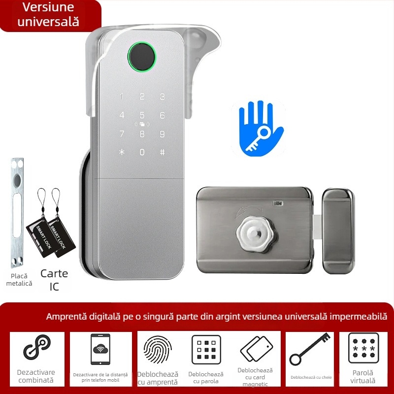 Încuietoare inteligentă cu amprentă pentru uși din fier/lemn, Model N2, stocare 100 amprente, >100000 de deblocări, scanare <0,5 s, temperatură de funcționare -35°C până la 55°C