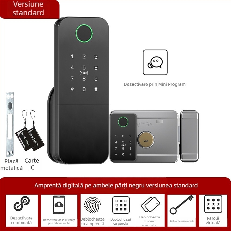 Încuietoare inteligentă cu amprentă pentru uși din fier/lemn, Model N2, stocare 100 amprente, >100000 de deblocări, scanare <0,5 s, temperatură de funcționare -35°C până la 55°C