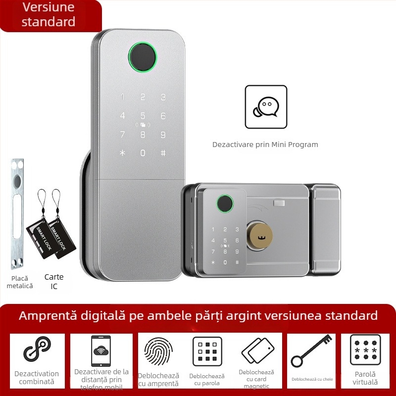 Încuietoare inteligentă cu amprentă pentru uși din fier/lemn, Model N2, stocare 100 amprente, >100000 de deblocări, scanare <0,5 s, temperatură de funcționare -35°C până la 55°C