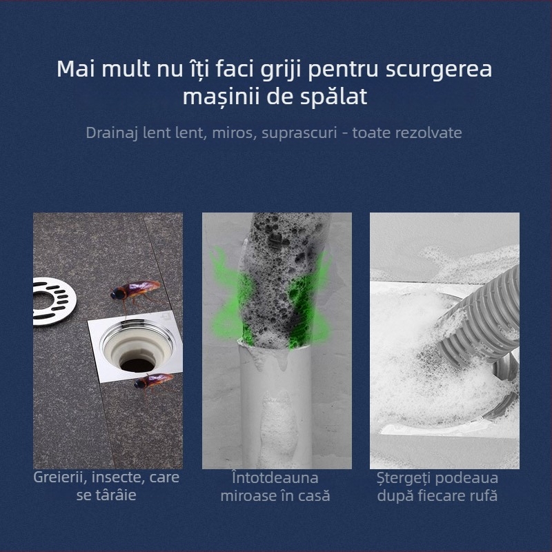 Conector electroplatinat în linie 4050 – racord pentru mașina de spălat și canalizarea podelei, cu trei căi, capete duble, design modern
