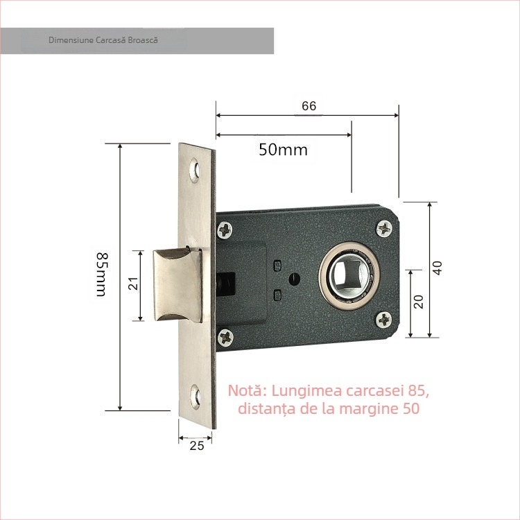 Corpul de încuietoare pentru ușa de cameră | Ușă interioară din lemn | Materiale: oțel inoxidabil și fier | Stil modern minimalist | Greutate 0,5 kg