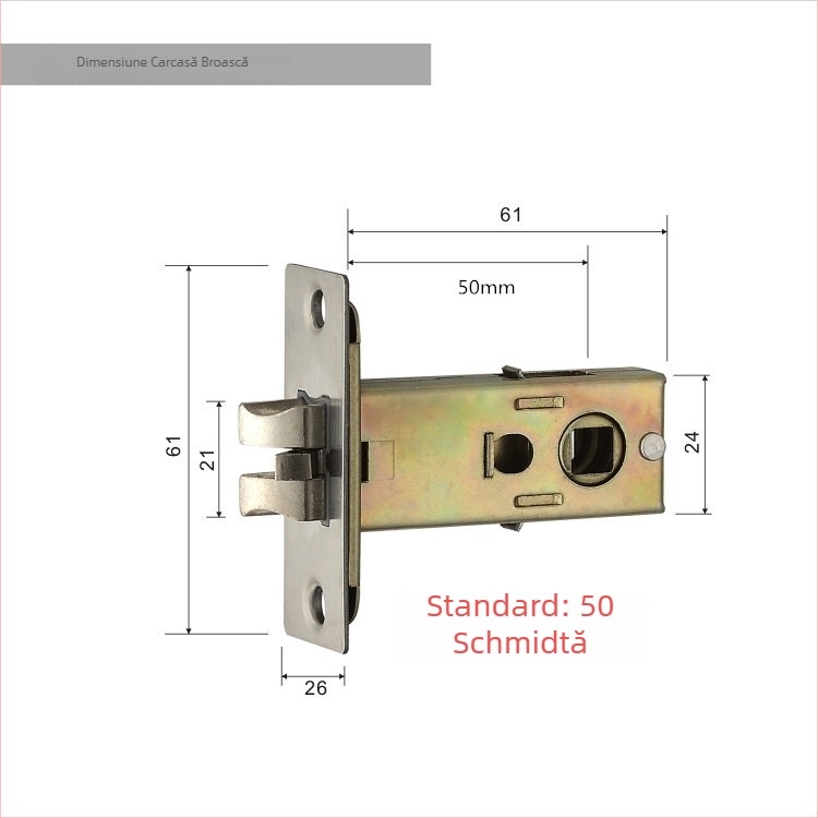Corpul de încuietoare pentru ușa de cameră | Ușă interioară din lemn | Materiale: oțel inoxidabil și fier | Stil modern minimalist | Greutate 0,5 kg