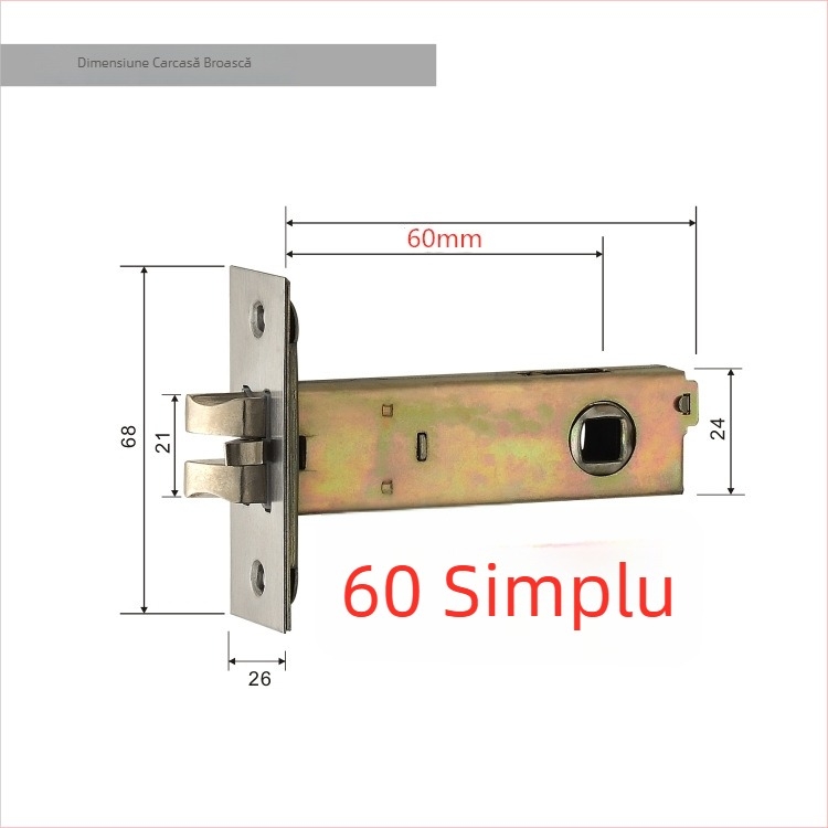 Corpul de încuietoare pentru ușa de cameră | Ușă interioară din lemn | Materiale: oțel inoxidabil și fier | Stil modern minimalist | Greutate 0,5 kg