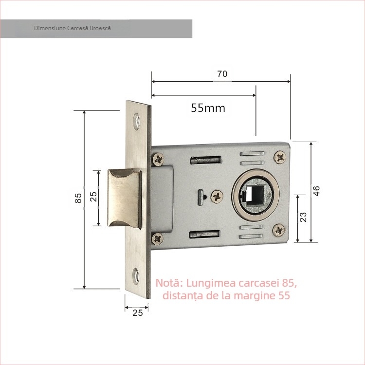 Corpul de încuietoare pentru ușa de cameră | Ușă interioară din lemn | Materiale: oțel inoxidabil și fier | Stil modern minimalist | Greutate 0,5 kg