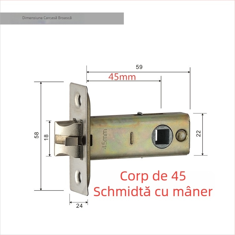 Corpul de încuietoare pentru ușa de cameră | Ușă interioară din lemn | Materiale: oțel inoxidabil și fier | Stil modern minimalist | Greutate 0,5 kg