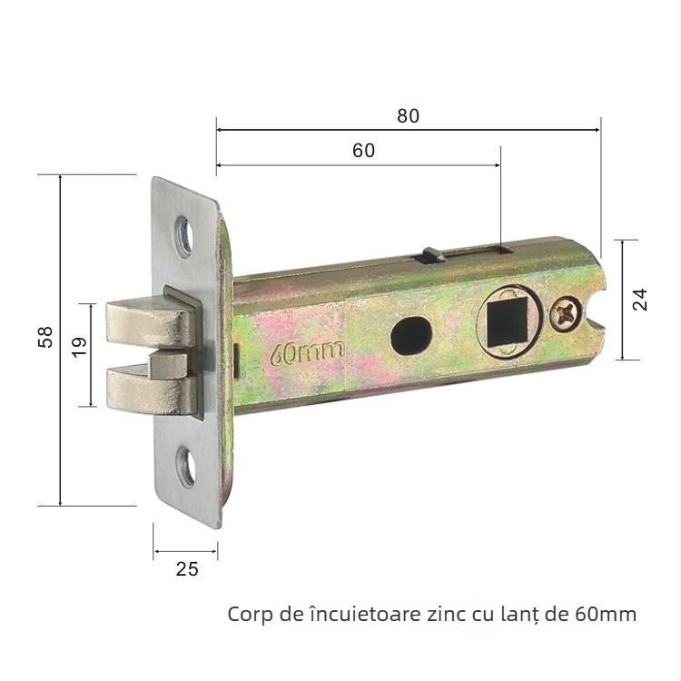 Corpul de încuietoare pentru ușa de cameră | Ușă interioară din lemn | Materiale: oțel inoxidabil și fier | Stil modern minimalist | Greutate 0,5 kg