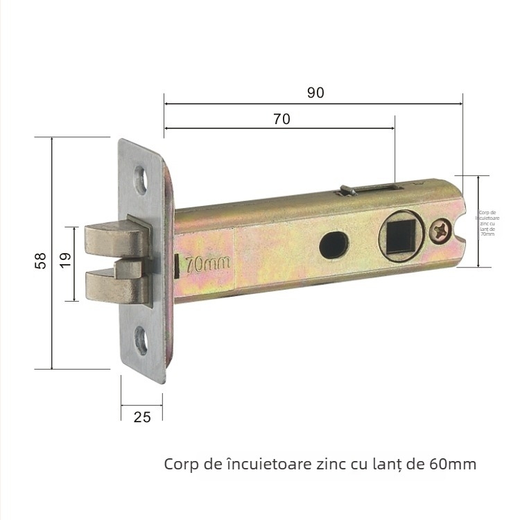 Corpul de încuietoare pentru ușa de cameră | Ușă interioară din lemn | Materiale: oțel inoxidabil și fier | Stil modern minimalist | Greutate 0,5 kg