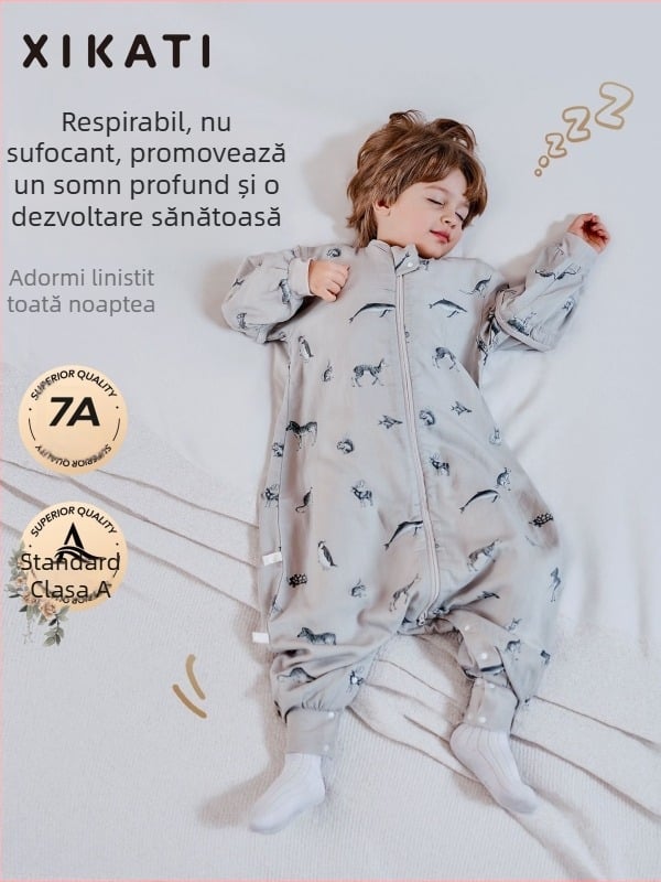 Sac de dormit pentru copii, toate anotimpurile, cu picioare despărțite, din bambus-pamuk, antibacterian, absorbția umezelii