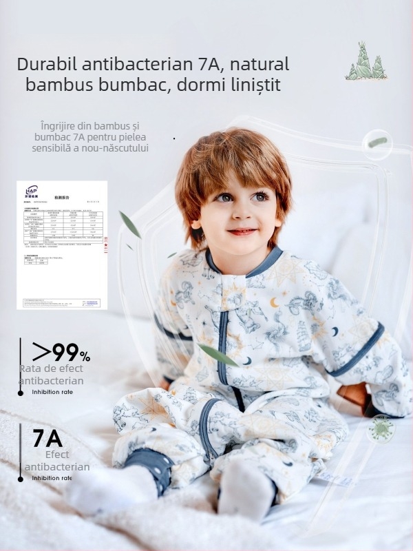 Sac de dormit pentru copii, toate anotimpurile, cu picioare despărțite, din bambus-pamuk, antibacterian, absorbția umezelii