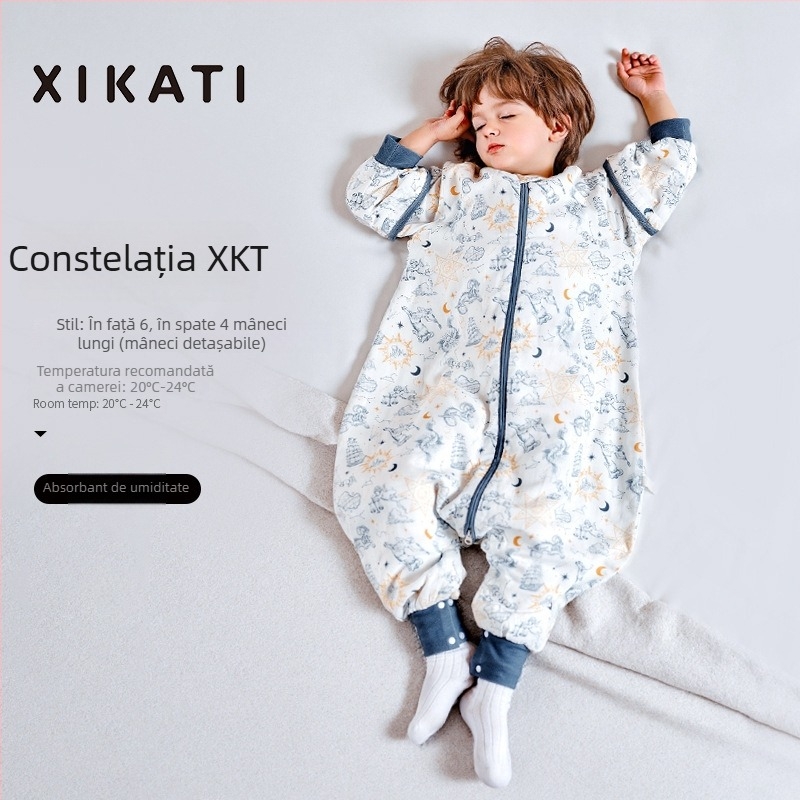 Sac de dormit pentru copii, toate anotimpurile, cu picioare despărțite, din bambus-pamuk, antibacterian, absorbția umezelii