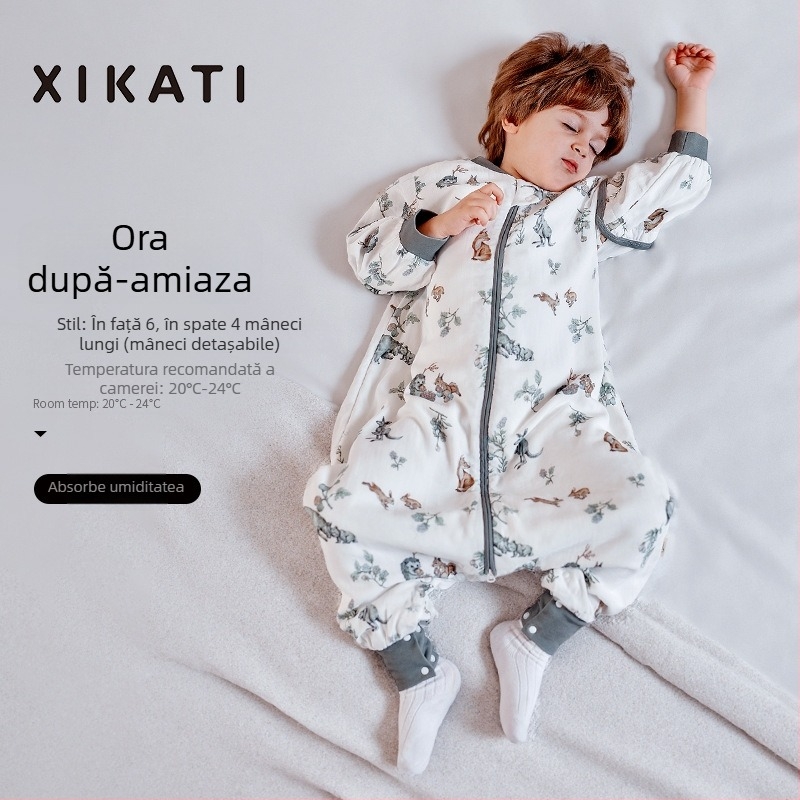 Sac de dormit pentru copii, toate anotimpurile, cu picioare despărțite, din bambus-pamuk, antibacterian, absorbția umezelii