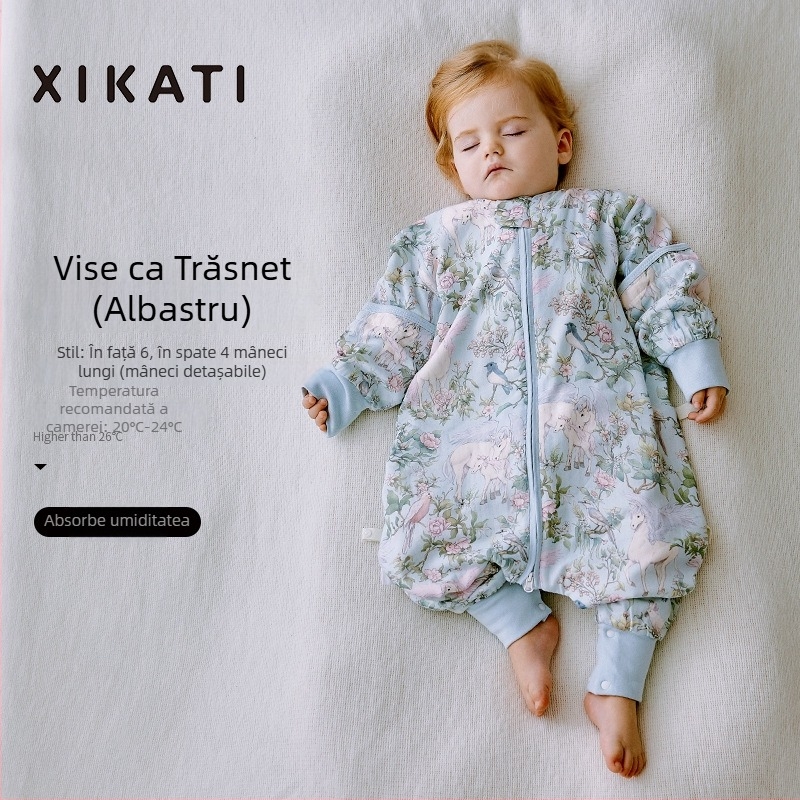 Sac de dormit pentru copii, toate anotimpurile, cu picioare despărțite, din bambus-pamuk, antibacterian, absorbția umezelii