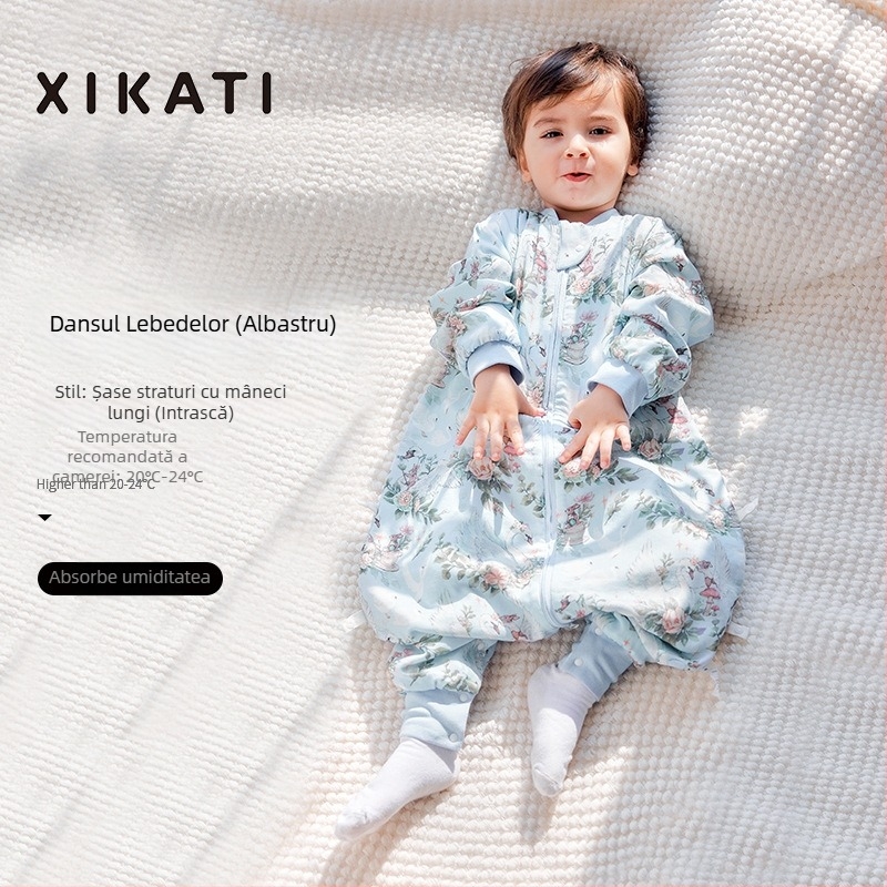 Sac de dormit pentru copii, toate anotimpurile, cu picioare despărțite, din bambus-pamuk, antibacterian, absorbția umezelii