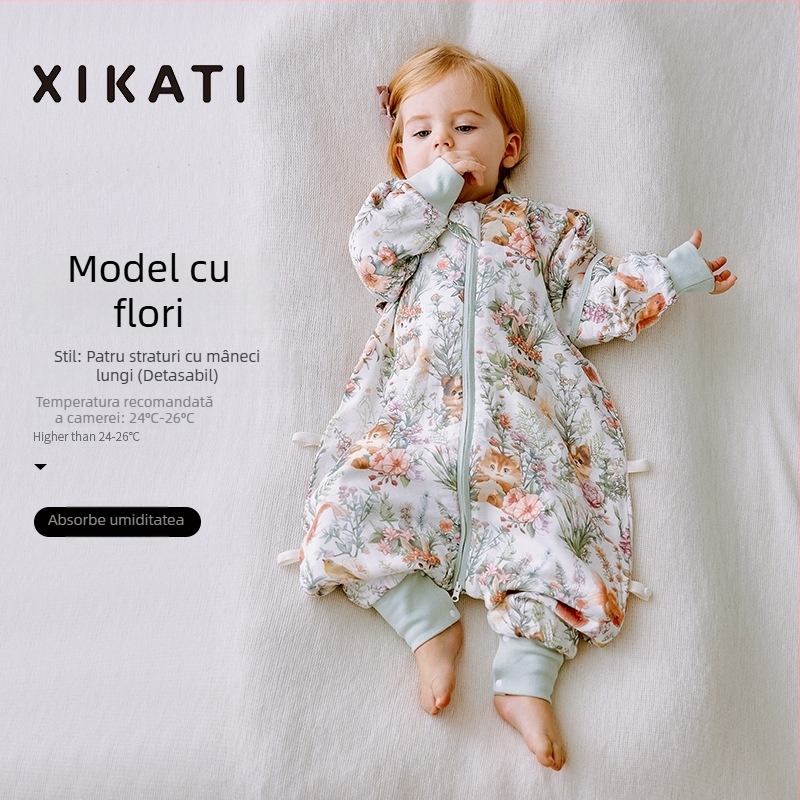 Sac de dormit pentru copii, toate anotimpurile, cu picioare despărțite, din bambus-pamuk, antibacterian, absorbția umezelii