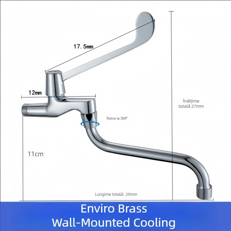 Robinet spălător medical cu acționare prin cot, montaj pe perete, din alamă, 0–50°C, 9 MPa, miez de robinet din cupru