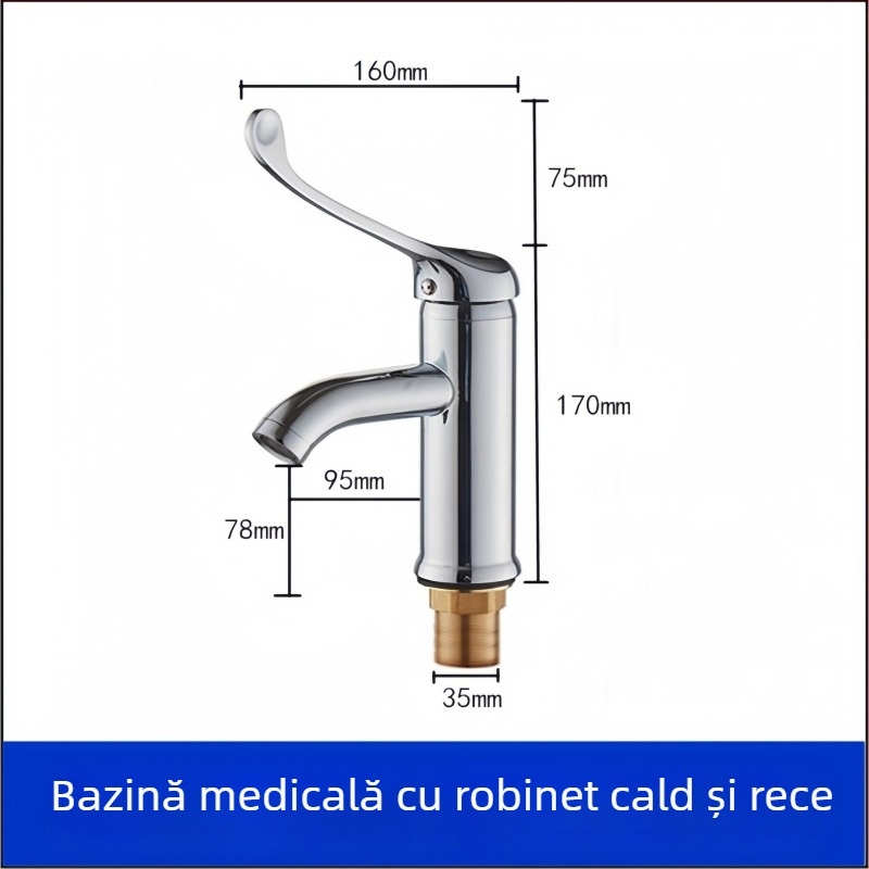 Robinet spălător medical cu acționare prin cot, montaj pe perete, din alamă, 0–50°C, 9 MPa, miez de robinet din cupru
