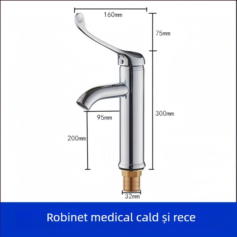 Robinet spălător medical cu acționare prin cot, montaj pe perete, din alamă, 0–50°C, 9 MPa, miez de robinet din cupru