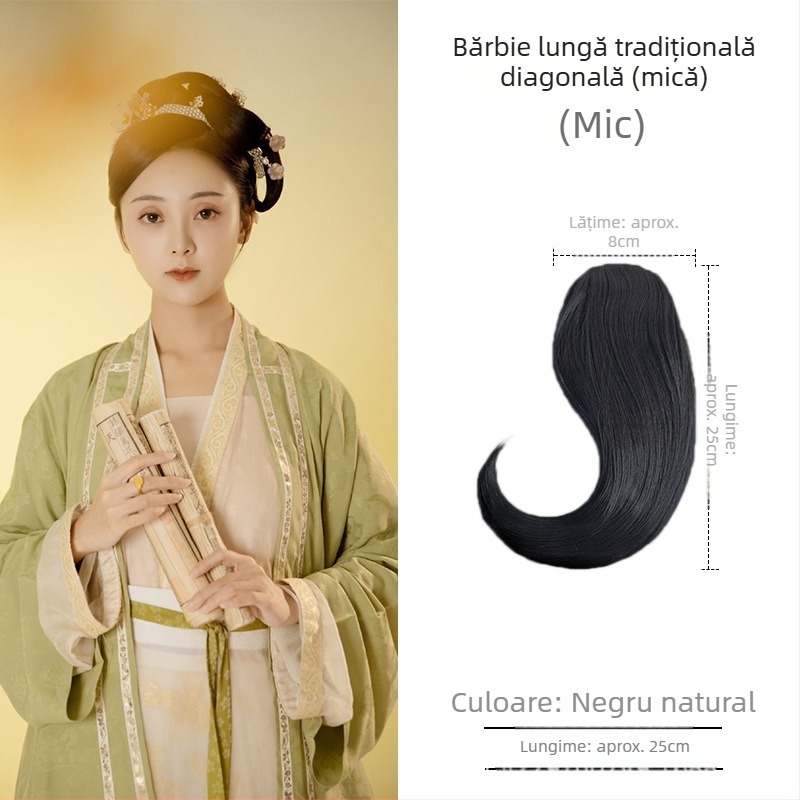 Perucă cu breton înclinat, țesut manual, potrivit pentru toate formele feței