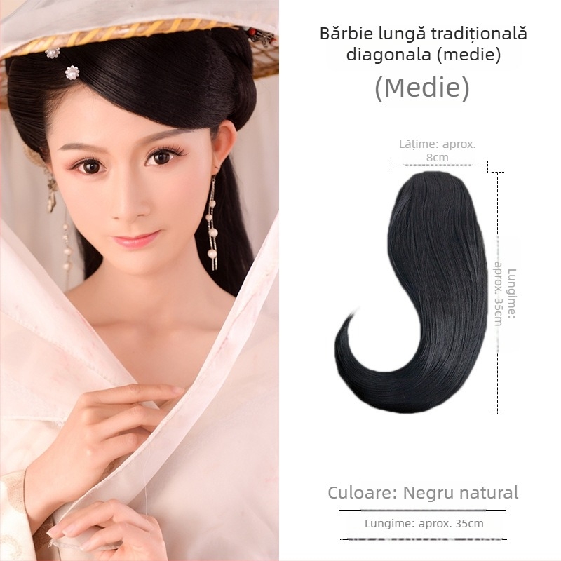 Perucă cu breton înclinat, țesut manual, potrivit pentru toate formele feței