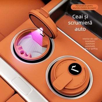 Cenușar auto cu capac, material ABS, model universal, proces de gravare, stingere automată a fumului