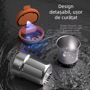 Cenușar auto cu capac, material ABS, model universal, proces de gravare, stingere automată a fumului